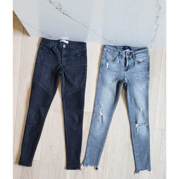 Zara Jeans Lot Womens 2 Low Rise Dark Wash Premium Denim Ankle Jeans Biker Pants - Picture 1 of 12